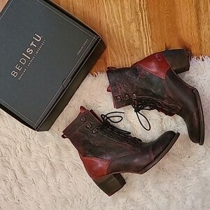 Bed Stu Judgement Red Black deluxe leather ankle booties size 11 with box